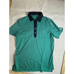 RLX Ralph Lauren Golf Polo Shirt Men's Large Green Navy Stripe Sleeve logo